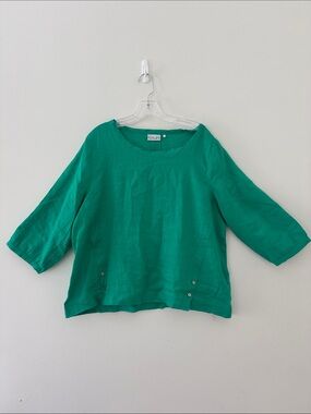 Foil Emerald Green Relaxed Linen Tunic Top